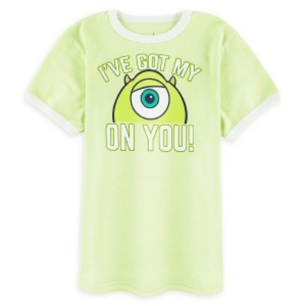 Disney | Green & White "Eye on You" Mike Wazowski Ringer Tee | Size Extra Small